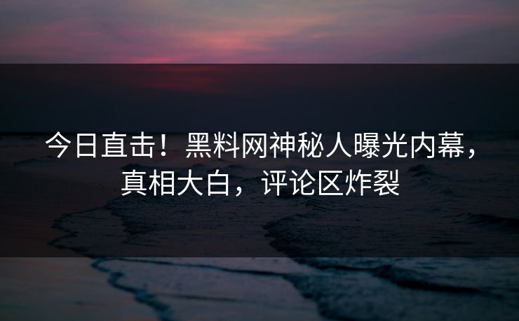 今日直击！黑料网神秘人曝光内幕，真相大白，评论区炸裂