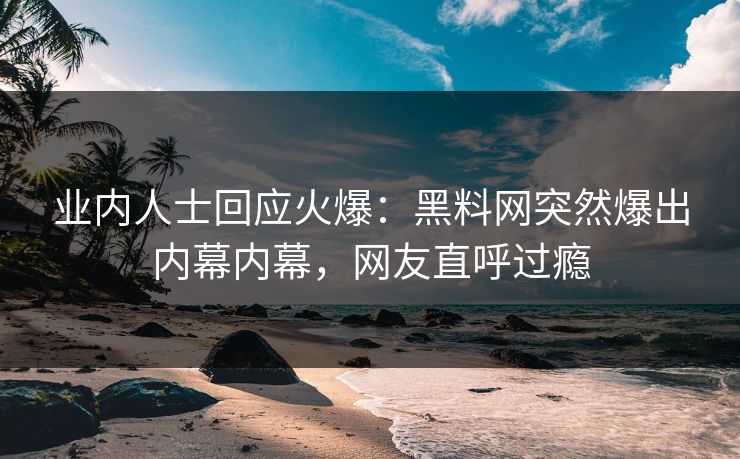 业内人士回应火爆：黑料网突然爆出内幕内幕，网友直呼过瘾