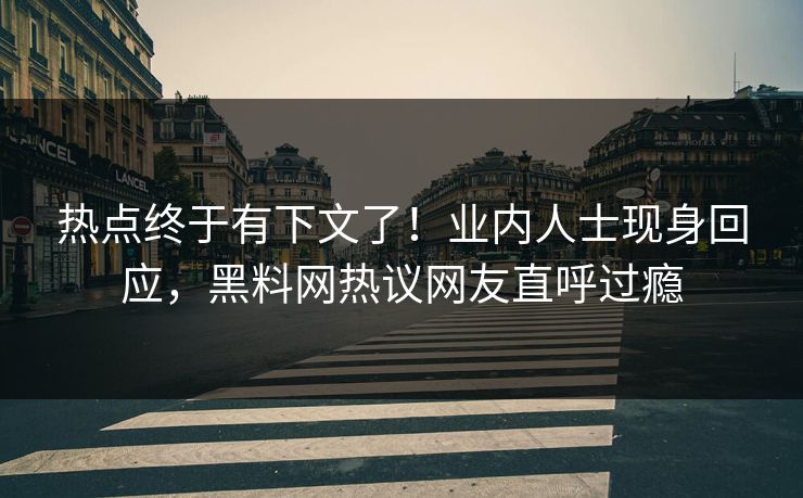 热点终于有下文了！业内人士现身回应，黑料网热议网友直呼过瘾