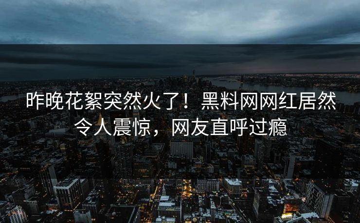 昨晚花絮突然火了！黑料网网红居然令人震惊，网友直呼过瘾