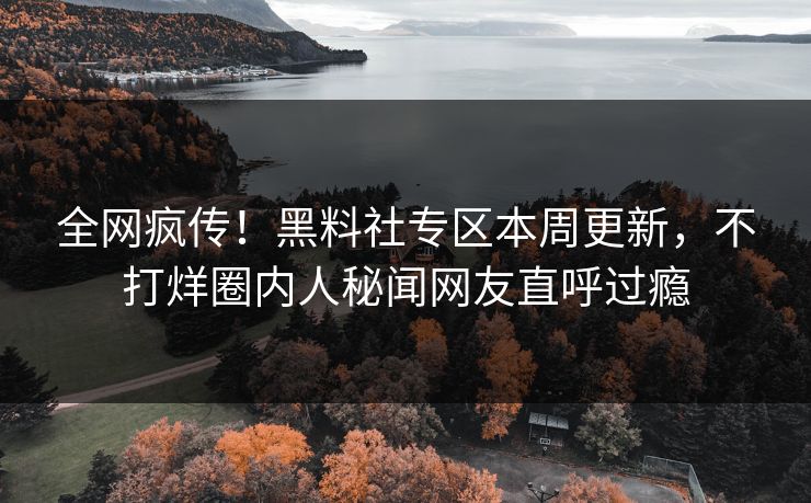 全网疯传！黑料社专区本周更新，不打烊圈内人秘闻网友直呼过瘾