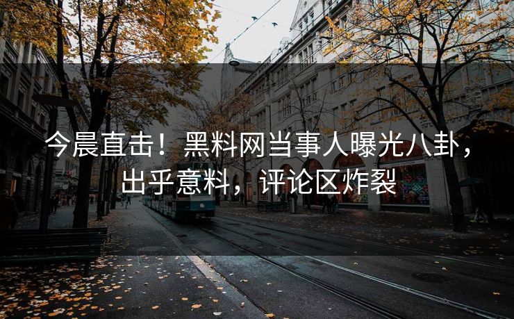 今晨直击！黑料网当事人曝光八卦，出乎意料，评论区炸裂