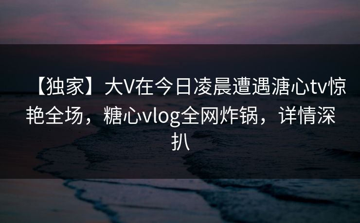 【独家】大V在今日凌晨遭遇溏心tv惊艳全场，糖心vlog全网炸锅，详情深扒
